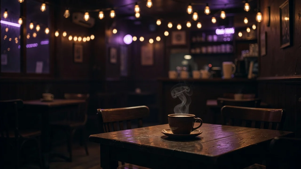Still café scene where only the steam from a coffee cup moves in a loop